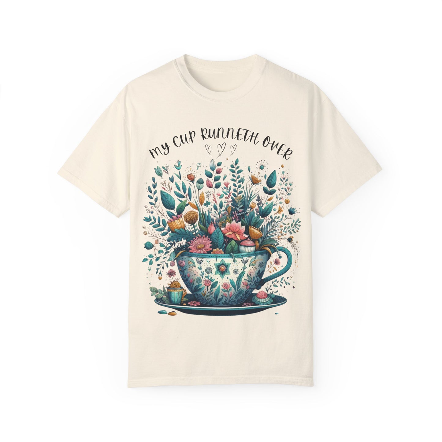 Floral Design T-Shirt - 'My Cup Runneth Over' - Vibrant Gift for Tea Lovers