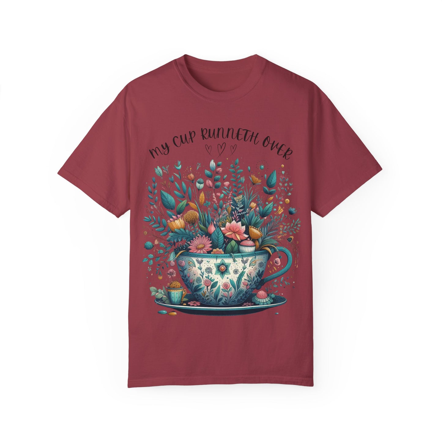 Floral Design T-Shirt - 'My Cup Runneth Over' - Vibrant Gift for Tea Lovers