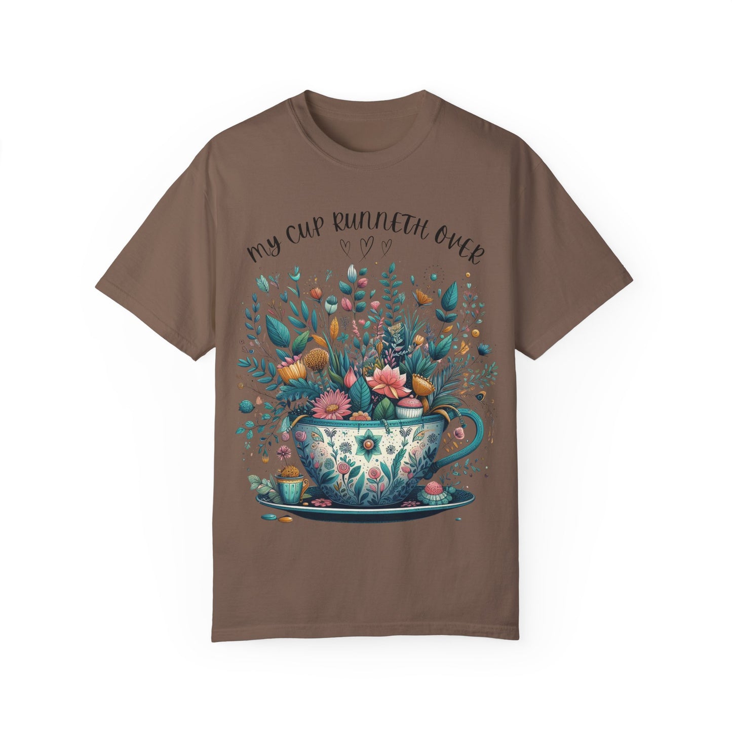 Floral Design T-Shirt - 'My Cup Runneth Over' - Vibrant Gift for Tea Lovers