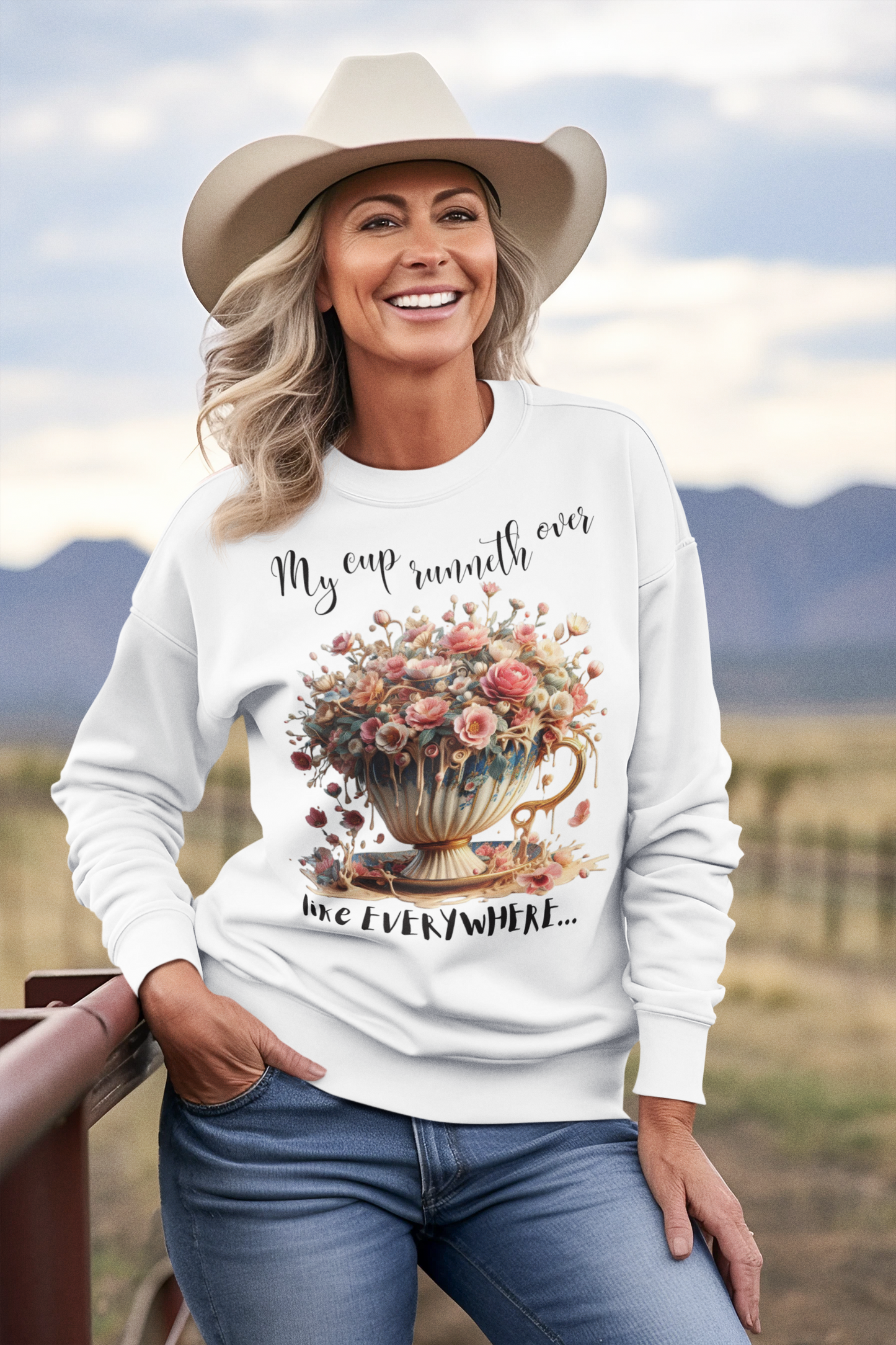 Floral Vintage Print Sweatshirt | "My Cup Runneth Over" | Cozy Crewneck