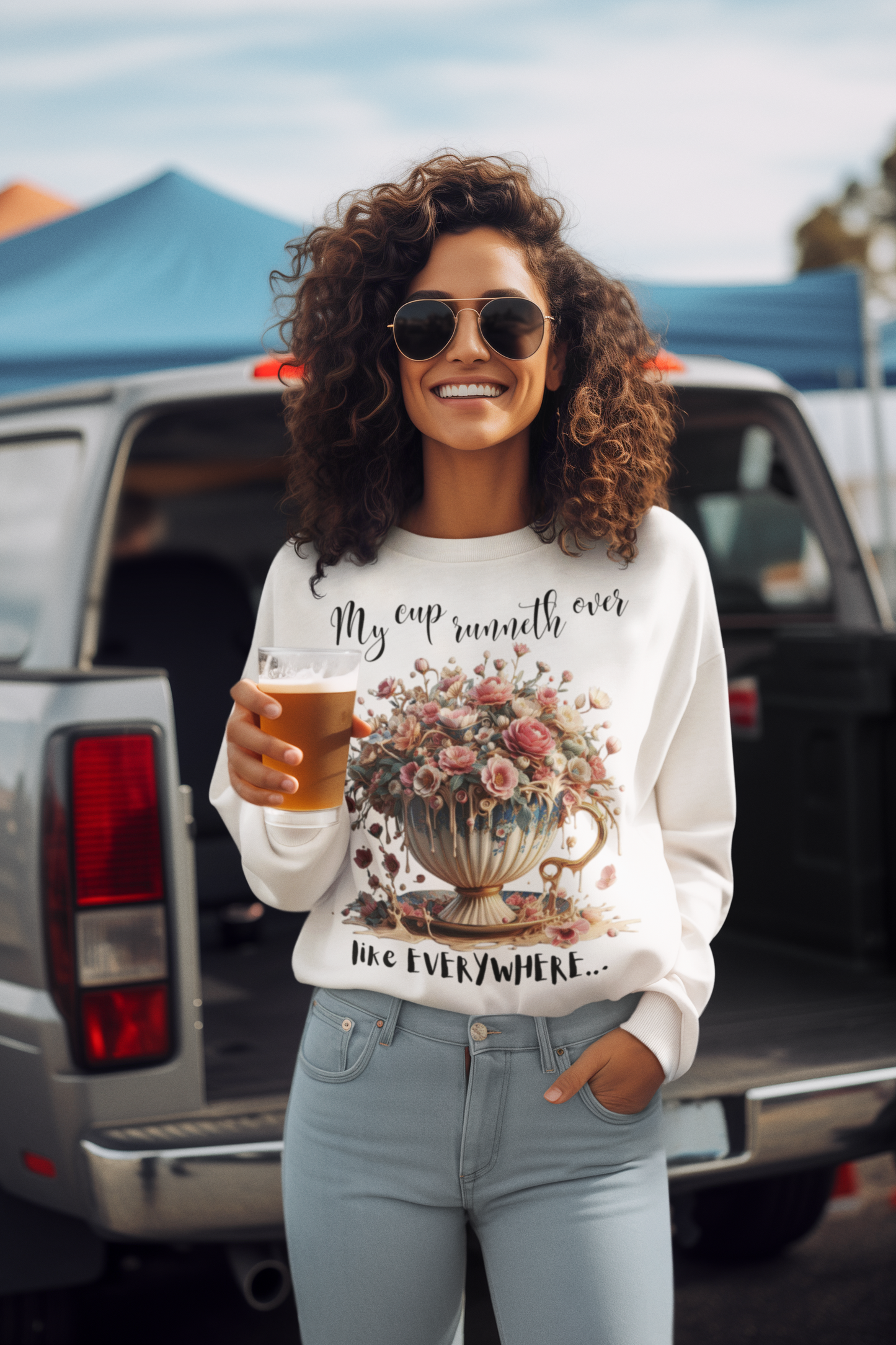 Floral Vintage Print Sweatshirt | "My Cup Runneth Over" | Cozy Crewneck