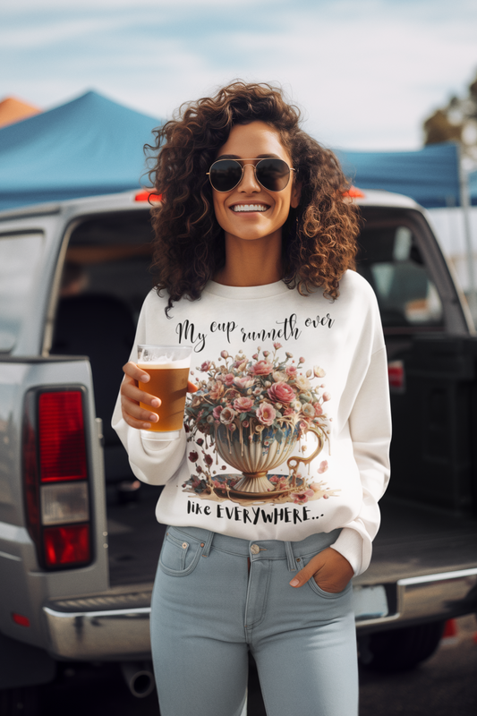 Floral Vintage Print Sweatshirt - "My Cup Runneth Over" - Cozy Crewneck