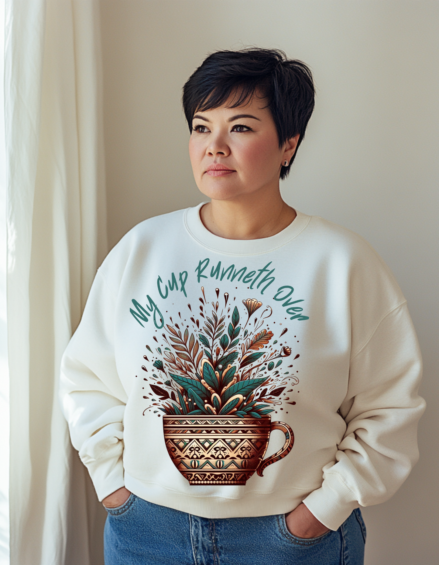 My Cup Runneth Over Sweatshirt | Cozy Unisex Crewneck for Nature Lovers