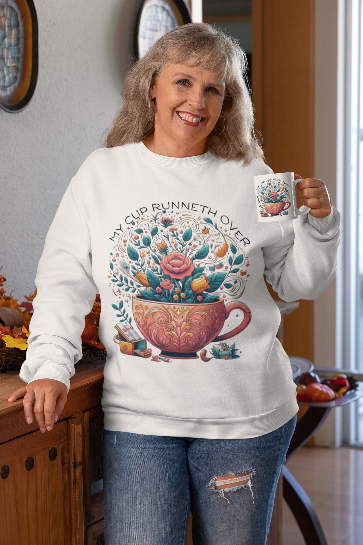 My Cup Runneth Over Sweatshirt | Cozy Floral Design for All Occasions