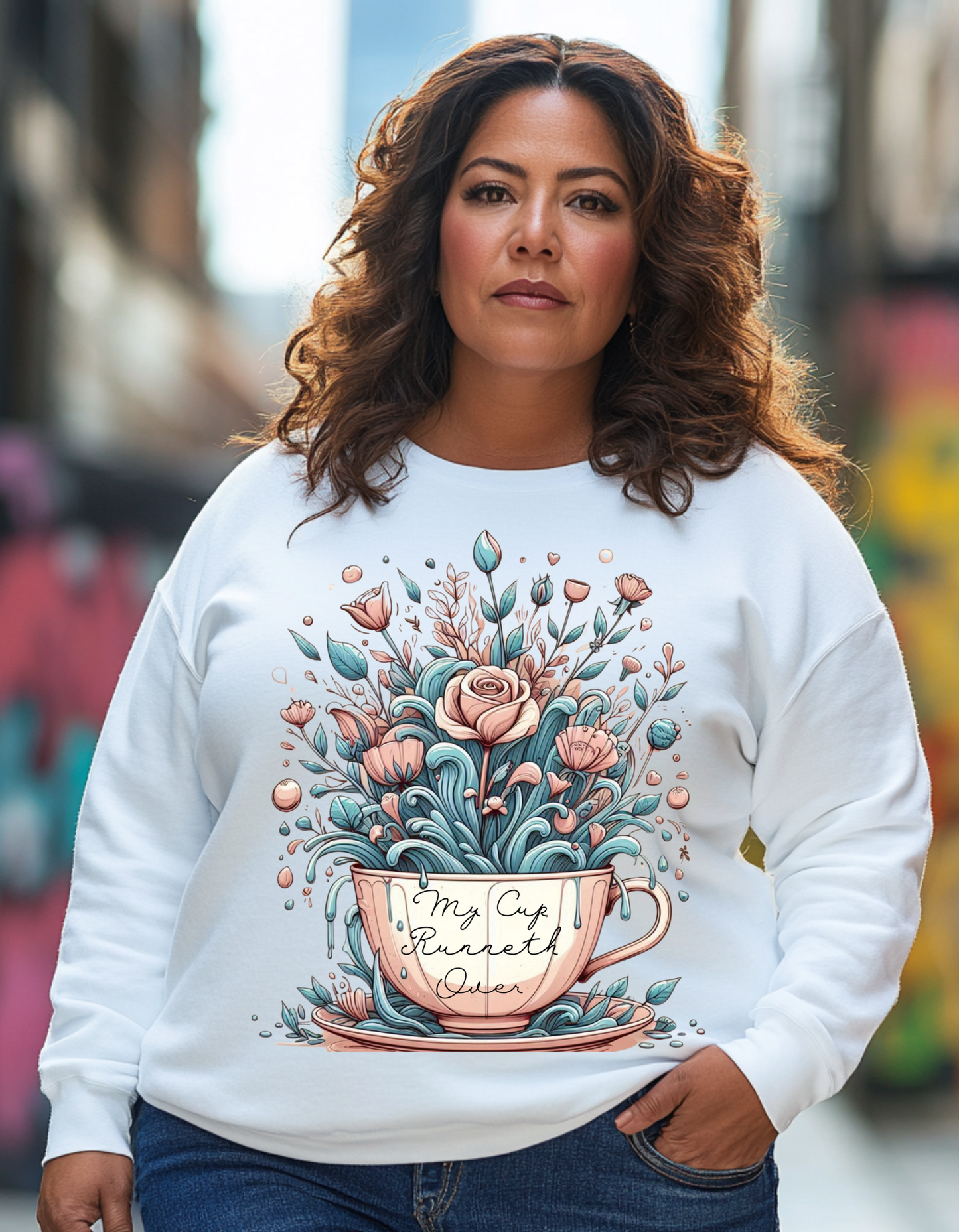 My Cup Runneth Over Coffee Cup Floral Unisex Sweatshirt