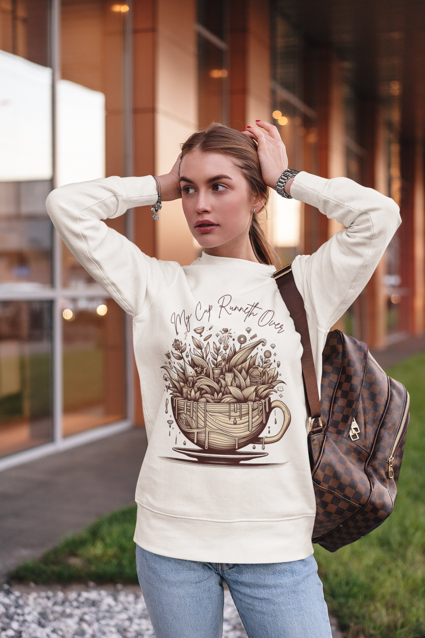 My Cup Runneth Over Sweatshirt | Cozy Unisex Crewneck for Coffee Lovers