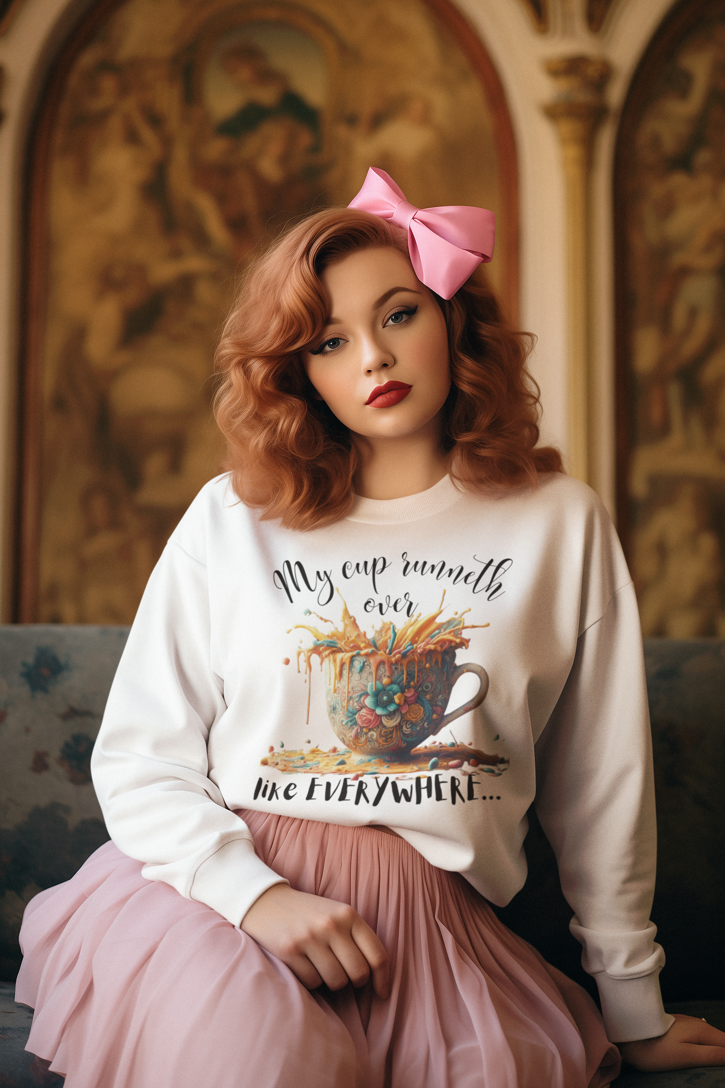 Floral Vintage Print Sweatshirt | "My Cup Runneth Over" | Cozy Crewneck