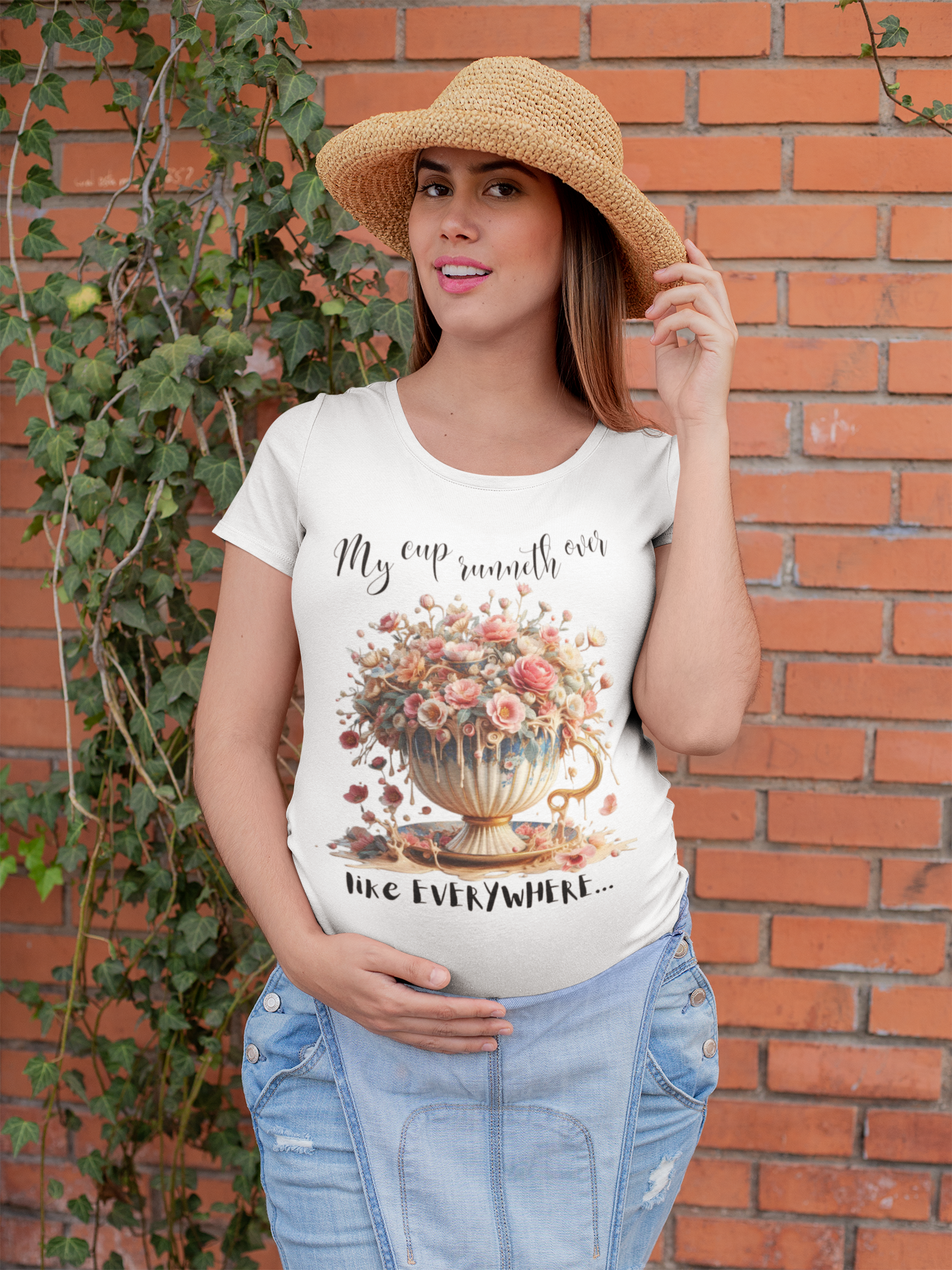 Floral Cup Design Unisex T-shirt - My Cup Runneth Over