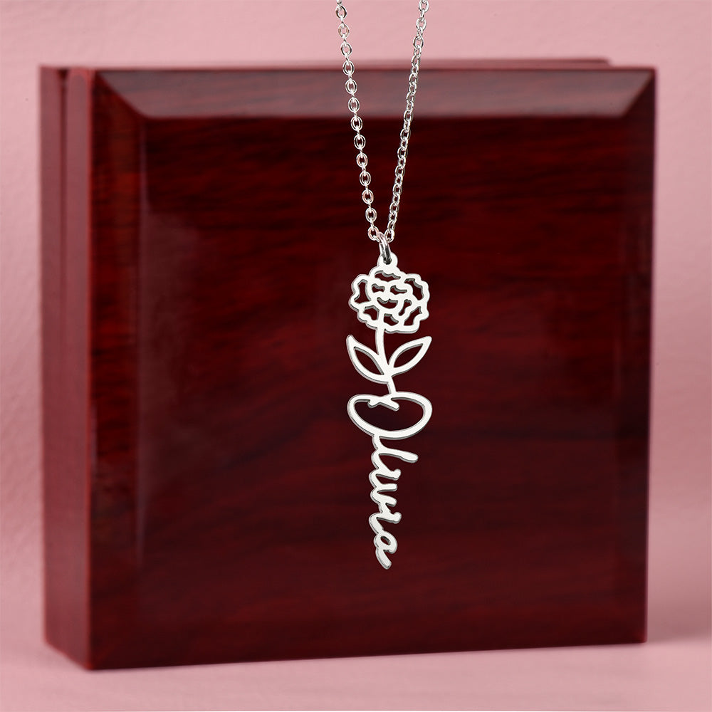 Beautiful Personalized Name and Birth Month Flower Necklace